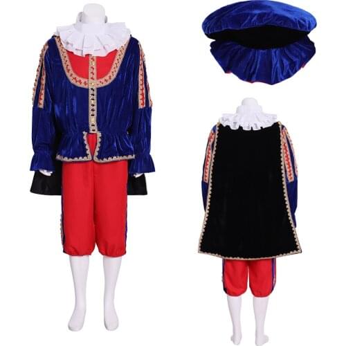 Cosplaydiy Medieval Tudor Elizabethan Cosplay Costume Suit Adult Mens Tudor Cloak Medieval Blue Red Costume L320