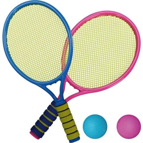 2Pcs Kids Tennis Rackets Elastic Mesh Racquets with 2 Balls Outdoor Sports Toy Boys Toy Rackets develop hand-eye coordination