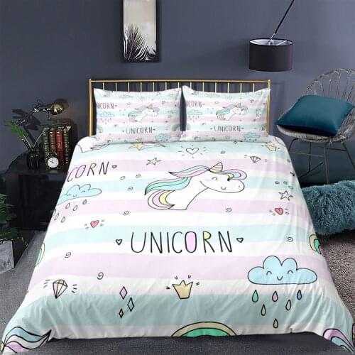 Cartoons Kids Unicorn Bedding Set Children Bed Linen Cute Duvet Quilt Cover And Pillowcase Kawaii For Boys Girl Bedclothes