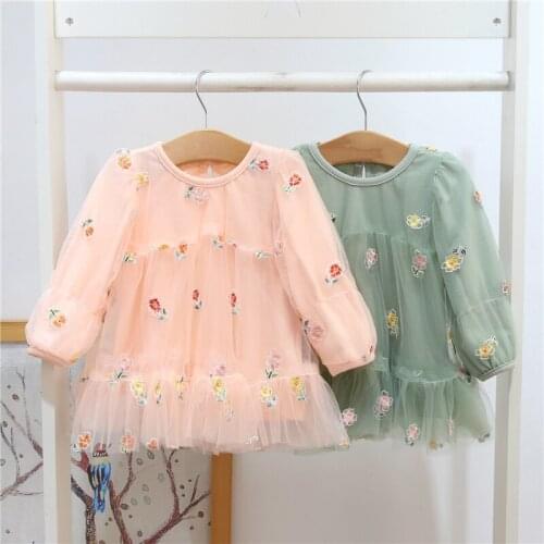 Spring Autumn New Style Infants Cute Beautiful Princesss Dress Long Sleeves Embroidered Baby Cotton Jacquard Dress Kids