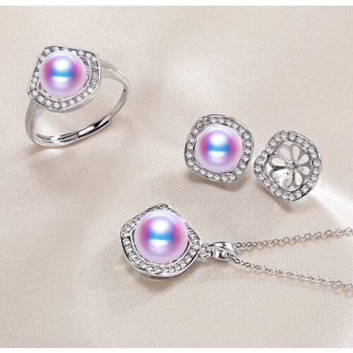 DIY Pendant Ring and Earrings Jewelry Set Base Mountings Settings Findings Jewelry Settings Parts for Pearls Beads Stones