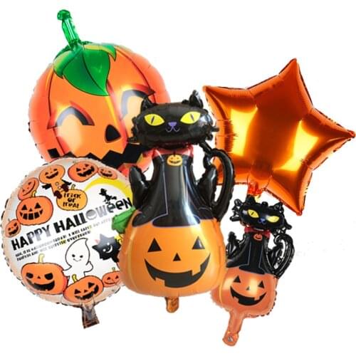 Halloween Carnival Aluminum Film Balloon Halloween Theme Party Decoration Inflatable Spider Pumpkin Cat Baby Shower Air Globos