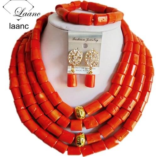 Chunky Orange Coral Bead Necklace Sets Nigieran Wedding African Coral Beads Jewelry Set Free Shipping ABF549