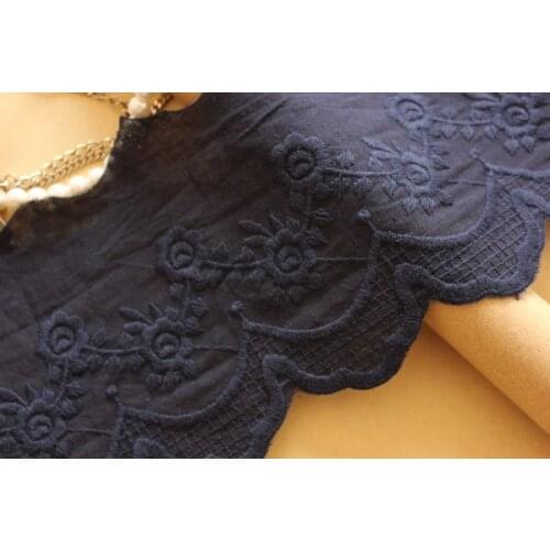 2Meter/Lot Handmade diy lace trim 11cm wide navy blue embroidery flower cotton fabric clothes collar accessorie
