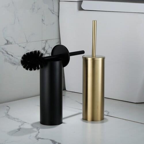 Brushed gold Toilet Brush Holder with Brush 304 Stainless Steel Bathroom Toilet Scrub Cleaning Brush Holder Set Wall Mounted