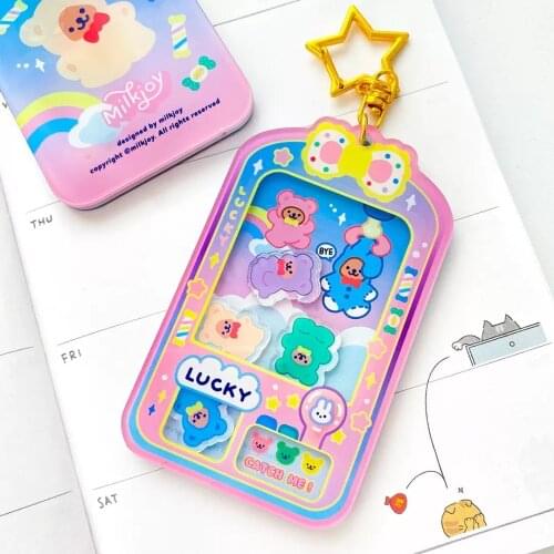 Bear Catching Doll Keychain Kawaii Bags Accessory Cute Quicksand Girls Key Chain Acrylic Accessories Kids Gift Bag Decoration