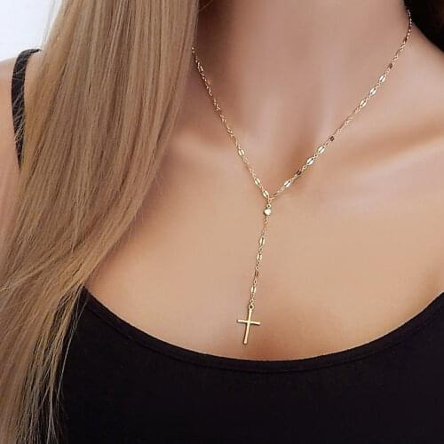 Minimalist Cross Necklace Women Chain High Quality Ladies Necklaces Pendant Jewelry Silver Color Vintage Elegant Metal Collier
