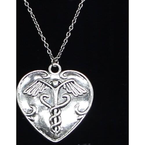 20pcs Fashion Necklace 42x40mm heart caduceus medicine symbold Pendants Short Long Women Men Colar Gift Jewelry Choker