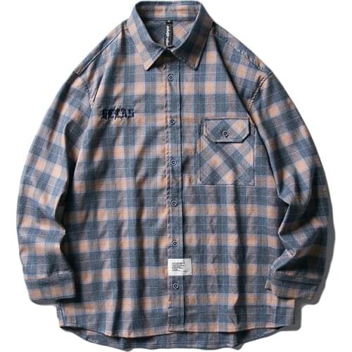 Mens Casual Brushed Flannel Plaid Shirts Single Patch Pocket Long Sleeve Standard-fit Thick Gingham Button-down Male Blouse