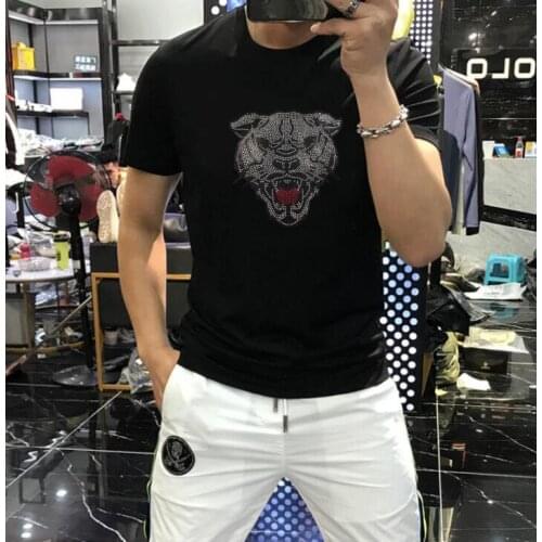 Mens t-shirt 100% cotton short sleeve summer Rhinestones men T shirt casual summer men tshirt cool t-shirt male tee shirt