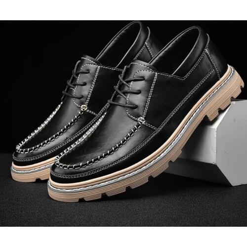 Mens Leather Luxury Brand Thick Bottom Non-Slip Fashion Martin Classic Breathable Comfortable Casual Oxford Plus Size Shoes