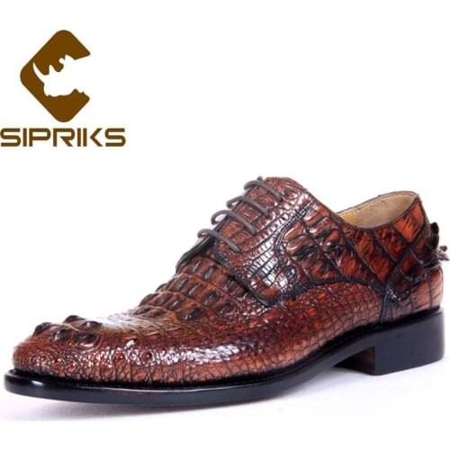 Sipriks Mens Crocodile Skin Shoes Italian Handmade Leather Sole Dress Shoes Imported Alligator Leather Gents Suits Boss Office