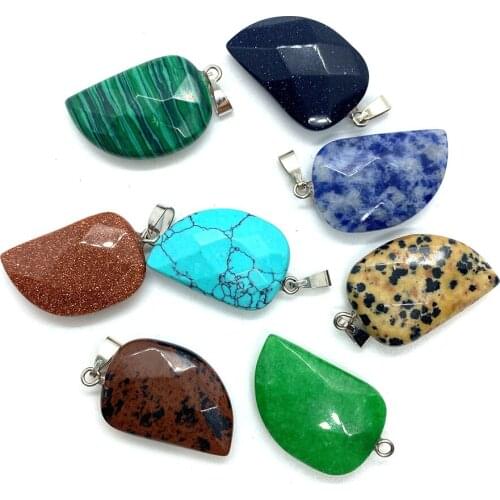 Natural Stone Blue Sand Stone Malachite Tiger Eye Stone Turquoise Tooth-shaped Pendant DIY Necklace Bracelet Jewelry 2 Pieces