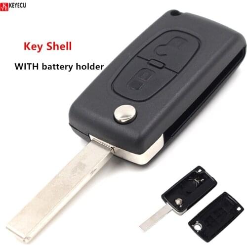 Keyecu 2 Buttons New Flip key Folding Key Case Blank Shell For Peugeot 107 207 307 307S 308 407 607 WITH battery holder