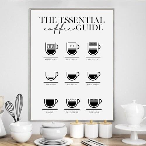 Coffee Lover Gifts Essential Coffee Guide Poster Canvas Prints Kitchen Decor , Scandinavian Wall Art Painting Coffee Shop Decor