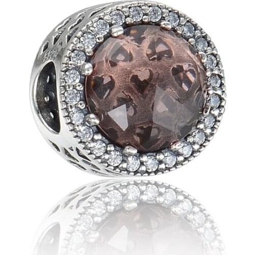 Fits Silver Charms Bracelet New 925 Sterling Silver Hollow careful blush pink Crystal Beads With Charm DIY Making Jewelry FL251