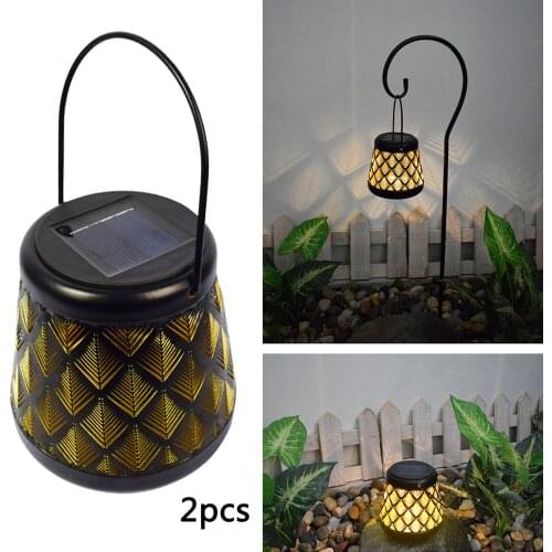 Hanging Solar Lantern with Handle Metal Craft IP55 Waterproof Decorative Garden Light for Holiday Deccoration