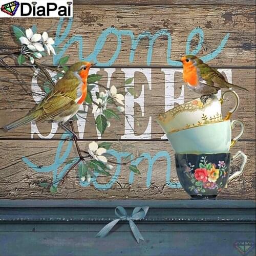 DiaPai 100% Full Square/Round Drill 5D DIY Diamond Painting "Bird cup writing" Diamond Embroidery Cross Stitch 3D Decor A21567