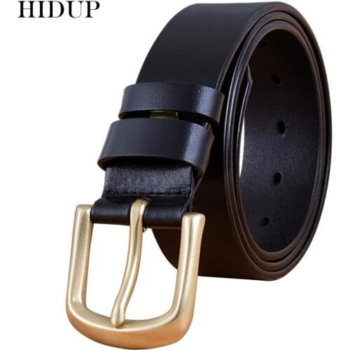 HIDUP Mens Simple Design Brass Pin Buckle Metal Belts Jean Accessories Quality Cow Skin Cow Genuine Leather Belt for Men NWJ801