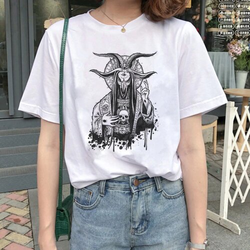 Satan demon death scary evil t shirt women harajuku satanism reaper grim baphomet t-shirt satanist horror tshirt womens 90s