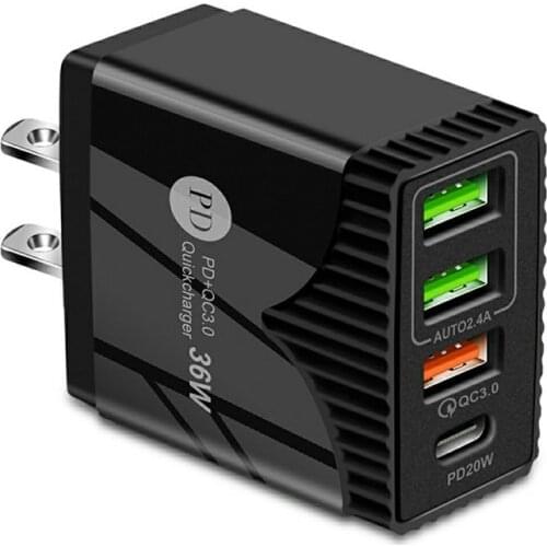 4 Ports EU/US Plug PD USB Charger 20W Type C Quick Charge 3.0 Mobile Phone Charger For iPhone 12 Xiaomi Fast Wall Chargers