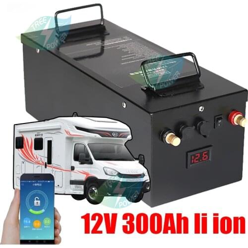 Steel case 12V 300Ah Lithium li ion battery pack with BMS LCD display for electric boat solar system energy storage+20A charger