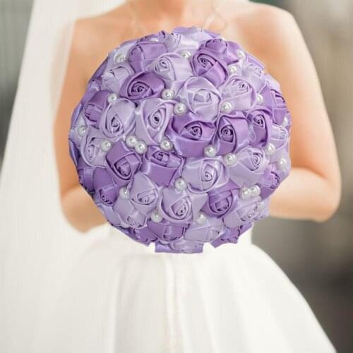 Bridal Wedding Bouquet Cream Satin Rose Artificial Flowers Wedding Bouquet de novia On Sale