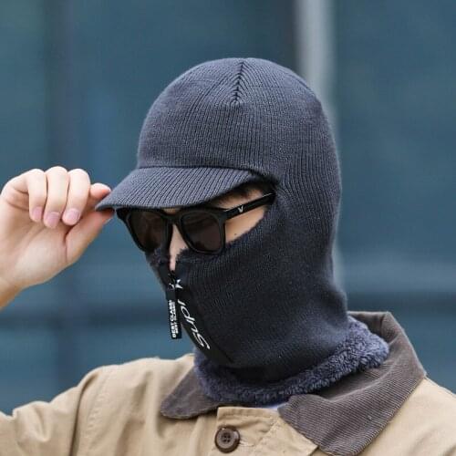 Warm Winter Hat Fashion Winter Beanie Hat for Men & Women Winter Wool Fur Scarf Cap Thick Visor Knitted Hat Warm Balaclava Cap