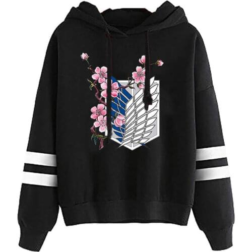 Attack on Titan Hoodies Women Funny Japanese Anime Striped Streetwear Pullover Harajuku Graphic Sweatshirts Unisex Tops Male