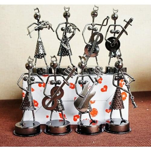Vintage Home Decoration Iron Metal Craft Iron Woman Model Large Band Musicians Figurines Miniatures 8pcs/set