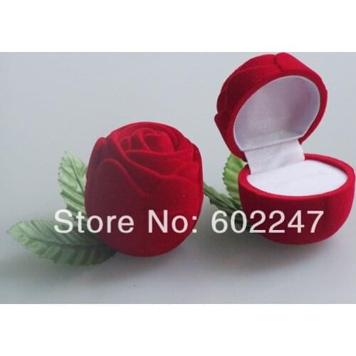 High Quality Velvet Rose flower Ring Box, RED ROSE VELOUR NOVELTY finger ring packing box, 10pcs/lot