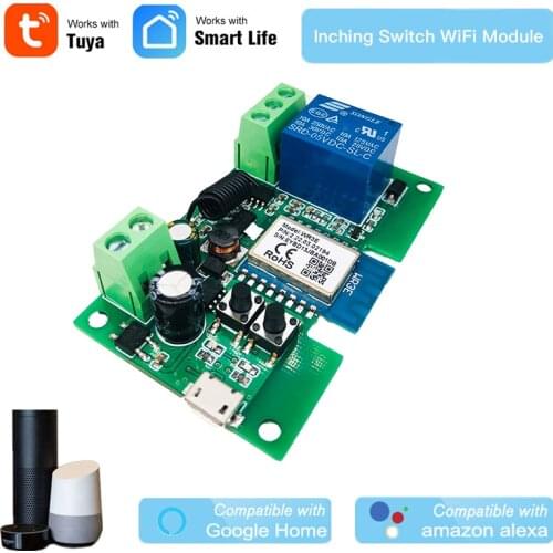 Alexa Comptible WiFi Module USB 7-32V DIY 1 Channel Jog Inching Self-locking WIFI Wireless Smart Home Switch with RF433 Control