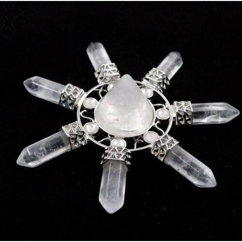 YJXP Natural White Crystal Pyramid Reiki Healing 7 Chakra Wands Energy Power Balancing Meditation Hexagonal Prism for Gift Deco