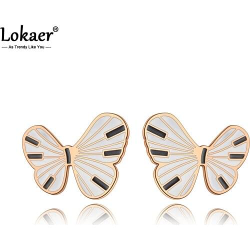 Lokaer Original Design Stainless Steel Drip Glaze Butterfly Animal Earrings Jewelry Fashion CZ Crystal Earrings For Women E20175