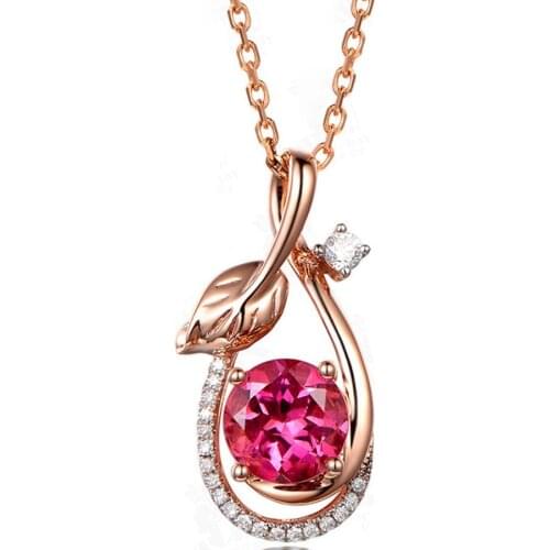 18K ROSE GOLD COLOR RUBY RED CRYSTAL GEMSTONE PENDANT NECKLACES FOR WOMEN CHOKER DIAMONDS LUXURY BIJOUX BAGUE JEWELRY PARTY GIFT