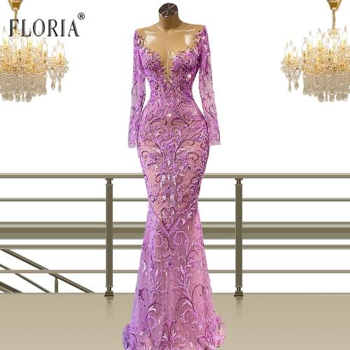 Elegant Long Formal Dresses Full Sleeves Prom Party Gown Robe De Soiree