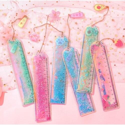1pcs/set Oil Flow Sand Bookmark Rulers Kawaii Laser Girl Drawing Template Lace Sewing Ruler DIY Stationery Office School