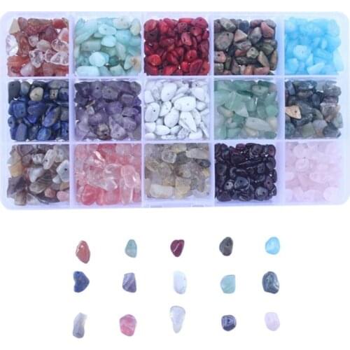 15 Color Assorted Gemstone Beads Irregular Shaped Natural Chips Kits for DIY Crafts Bracelets Necklaces Pendant Jewelry Box