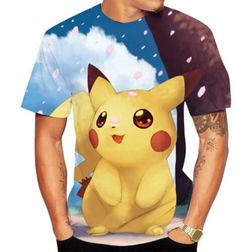 2021 Pokemon Fashion Mens T-shirt Pikachu 3D Stereo Summer Short Sleeve Cartoons Top Anime Men Clothing Fashion Boys Tops