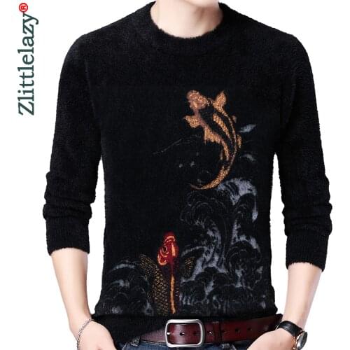 2021 Casual Knitted Thick Mink Sweater Men Pullover Clothing Fashion Fish Clothes Knit Winter Warm Mens Sweaters Pullovers 1910