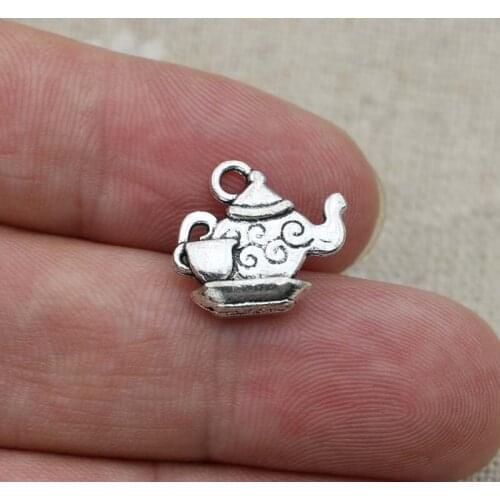 30PCS Antique Silver Plated Teapot Charms for Jewelry Making Bracelet Findings DIY Accessories 16x14mm
