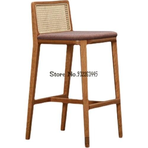 Spot Southeast Asia Solid Wood Rattan Bar Chair American Fabric Reception High Stool New Chinese Bar Chair