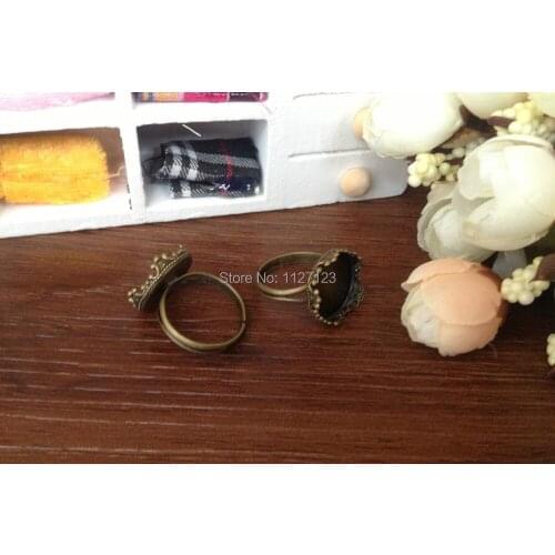Free ship!!150piece 15mm Adjustable Ring base with round crown edged cabochon setting