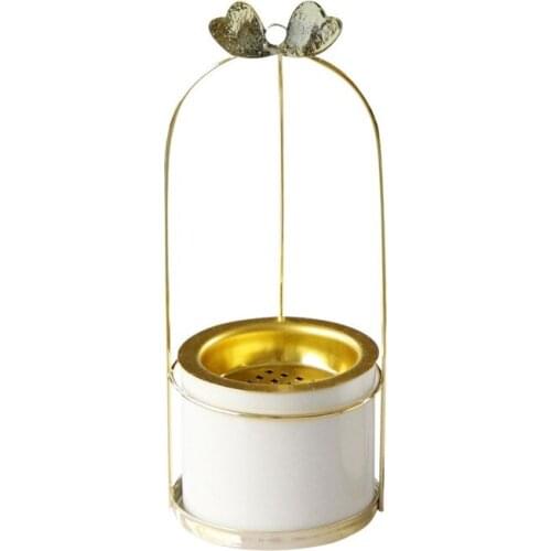 Middle East Arab Metal Iron Art Ceramic Combination Incense Burner Simple Home Decoration Hanging Basket Aroma Diffuser