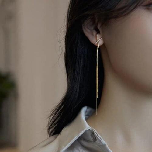 Long Tassel Looks Thinner Simple Earrings Super Fairy Design Sense Crossed Dangle Earrings Elegant Noble Sexy Shining Jewelry