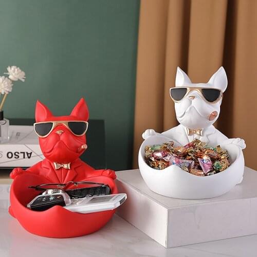 Dog Ornaments Figurines For Interior Storage Box Resin Animal Sculpture Big Mouth Dog Statue Home Decoration Accessories