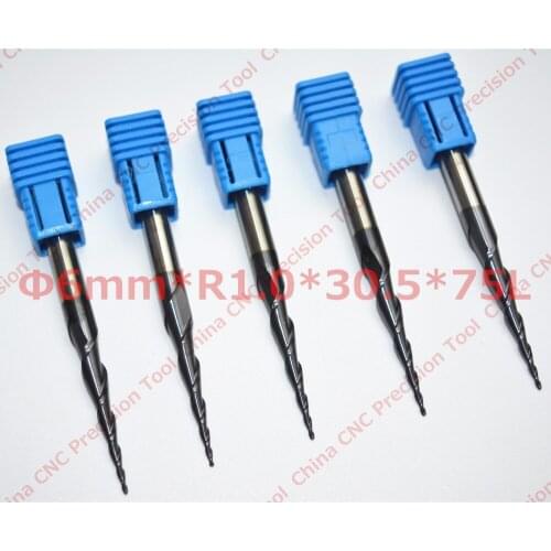 Free shipping-5PCS,6mm*R1.0*30.5*75,wood milling cutter,CNC solid carbide end mill,tungsten router bit,woodworking relief cutter