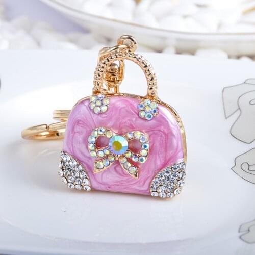 Exquisite Charm Fashion Keychain Creative Handbag Shaped Design Keychain Bow Crystal Purse Bag Keyring Key Chain Female Gift