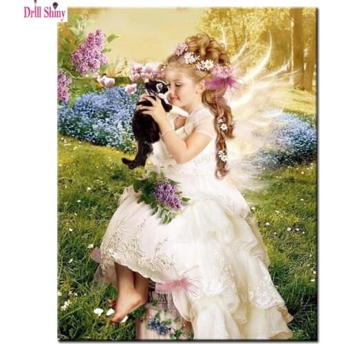 Girl and cat wall arts full diamond embroidery new needlework home decoration 3D diy diamond painting cross stitch wall painting