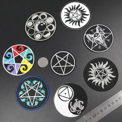 Fine Geometry Magic Circle Embroidered Patches Iron On Stickers Colorful Star Elephant Appliques Sew Moon Coat Jeans Hat Badges